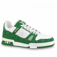 Louis Vuitton Men's LV Trainer Sneakers In Green Denim with Leather Louis Vuitton Men's LV Trainer Sneakers In Green Denim with Leather