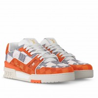 Louis Vuitton Men's LV Trainer Sneakers in Orange Damier Canvas Louis Vuitton Men's LV Trainer Sneakers in Orange Damier Canvas