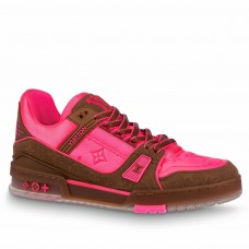 Louis Vuitton Men's LV Trainer Sneakers In Rose Leather Louis Vuitton Men's LV Trainer Sneakers In Rose Leather
