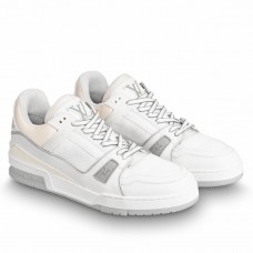 Louis Vuitton Men's LV Trainer Sneakers In White Calfskin Louis Vuitton Men's LV Trainer Sneakers In White Calfskin