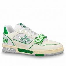 Louis Vuitton Men's LV Trainer Sneakers In White/Green Calfskin Louis Vuitton Men's LV Trainer Sneakers In White/Green Calfskin