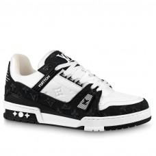 Louis Vuitton Men's LV Trainer Sneakers in White Monogram Leather with Denim Louis Vuitton Men's LV Trainer Sneakers in White Monogram Leather with Denim