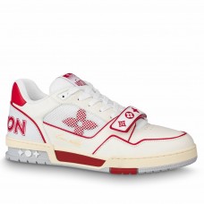 Louis Vuitton Men's LV Trainer Sneakers In White/Red Calfskin Louis Vuitton Men's LV Trainer Sneakers In White/Red Calfskin