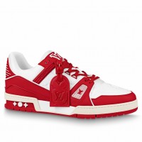Louis Vuitton Men's LV Trainer Sneakers In White/Red Leather Louis Vuitton Men's LV Trainer Sneakers In White/Red Leather