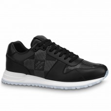 Louis Vuitton Men's Run Away Sneakers in Black Damier-embossed Leather Louis Vuitton Men's Run Away Sneakers in Black Damier-embossed Leather