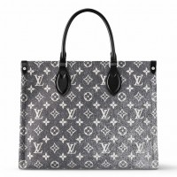 Louis Vuitton OnTheGo MM Bag In Grey Monogram Denim M46448 Louis Vuitton OnTheGo MM Bag In Grey Monogram Denim M46448