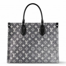 Louis Vuitton OnTheGo MM Bag In Grey Monogram Denim M46448 Louis Vuitton OnTheGo MM Bag In Grey Monogram Denim M46448