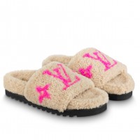 Louis Vuitton Paseo Flat Comfort Mules In Beige Shearling Louis Vuitton Paseo Flat Comfort Mules In Beige Shearling
