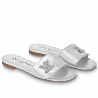 Louis Vuitton Shake Flat Mules In Silver Metallic Lambskin Louis Vuitton Shake Flat Mules In Silver Metallic Lambskin
