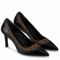 Louis Vuitton Signature Pumps in Black Leather with Monogram Canvas Louis Vuitton Signature Pumps in Black Leather with Monogram Canvas