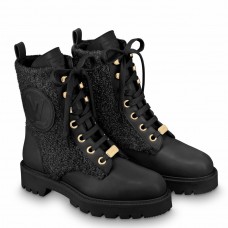 Louis Vuitton Territory Flat Ranger Boots In Black Leather with Wool Louis Vuitton Territory Flat Ranger Boots In Black Leather with Wool