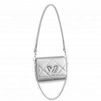 Louis Vuitton Twist MM Bag in Silver Lambskin with Studs M59031 Louis Vuitton Twist MM Bag in Silver Lambskin with Studs M59031