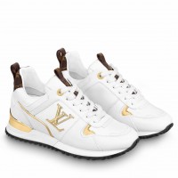 Louis Vuitton Women's White Run Away Sneakers with Gold Details Louis Vuitton Women's White Run Away Sneakers with Gold Details