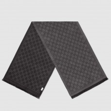 Gucci GG Jacquard Pattern Knitted Scarf Black/Grey