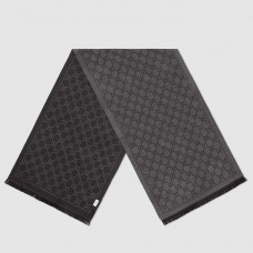 Gucci GG Jacquard Pattern Knitted Scarf Black/Grey