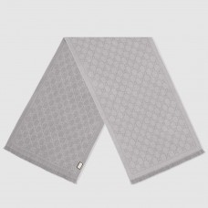 Gucci Grey GG Jacquard Pattern Knitted Scarf