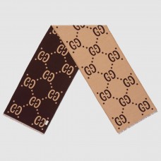 Gucci Brown/Beige GG Jacquard Wool Silk Scarf