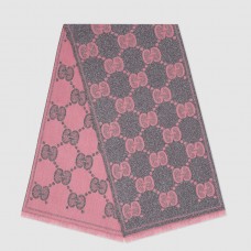 Gucci Pink/Grey GG Wool Lame Jacquard Scarf