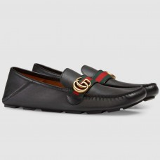 Gucci Black Leather Drive Shoes With Double G