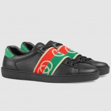 Gucci Men's Black Ace Sneakers With Elastic Web