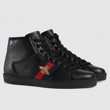 Gucci Men's Ace Embroidered Bee High-top Black Sneaker