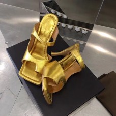 Bottega Veneta Square Toe Mules In Gold Leather