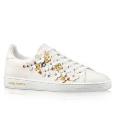 Louis Vuitton Frontrow Sneaker In White Leather With Flowers