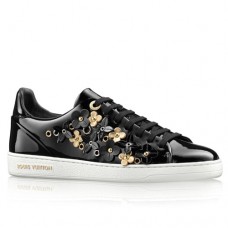 Louis Vuitton Frontrow Sneaker In Black Leather With Flowers