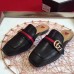 Gucci Black Leather Slippers With Signature Web