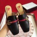 Gucci Black Leather Slippers With Signature Web