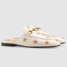 Gucci White Princetown Slippers Embroidered Bees And Stars