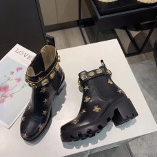 Gucci Ankle Boots In Black Leather with Bees and Stars