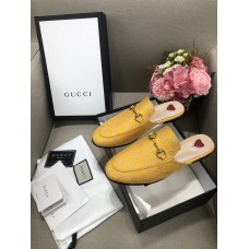 Gucci Princetown Slippers In Yellow GG Lame