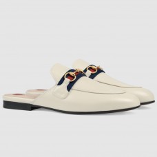 Gucci White Princetown Slippers With Web and Horsebit