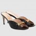 Gucci Black Leather Mid-heel Sandals With Sylvie Chain