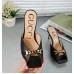 Gucci Black Leather Mid-heel Sandals With Sylvie Chain
