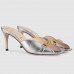 Gucci Silver Metallic Leather Mid-heel Sandals With Sylvie Chain