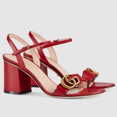 Gucci Red Mid-heel Sandals With GG Marmont Logo