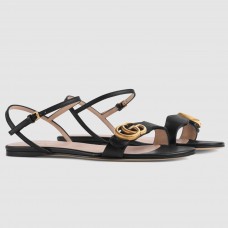 Gucci Black Flat Sandals With GG Marmont Logo