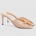 Gucci Nude Leather Mid-heel Sandals With Sylvie Chain