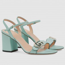 Gucci Pastel Green Mid-heel Sandals With Double G