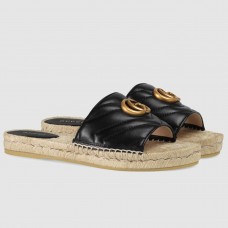 Gucci Black Leather Espadrille Sandals
