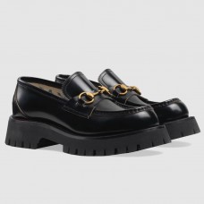 Gucci Lug Sole Horsebit Loafers In Black Leather