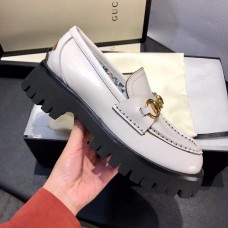 Gucci Lug Sole Horsebit Loafers In White Leather