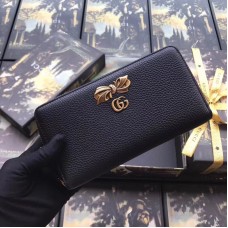 Gucci Black Leather Zip Around Wallet With Bow