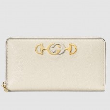 Gucci Zumi Zip Around Wallet In White Grainy Leather