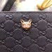Gucci Zip Around Wallet With Cat In Black Signature Leather
