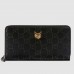 Gucci Zip Around Wallet With Cat In Black Signature Leather