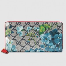 Gucci Blue GG Blooms Zip Around Wallet