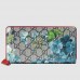 Gucci Blue GG Blooms Zip Around Wallet